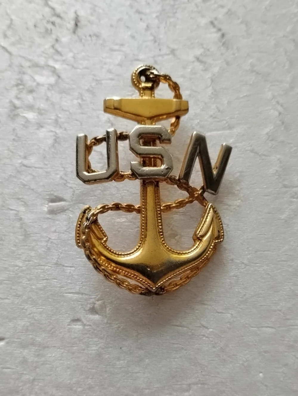 Vintage United State Gold and Silver Anchor USN Lapel Pin - Navy Wearable